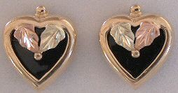 Black Hills Gold Heart Onyx Earrings