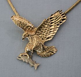 14kt Gold Flying Eagle Pendant With Custom Made Platinum Fish